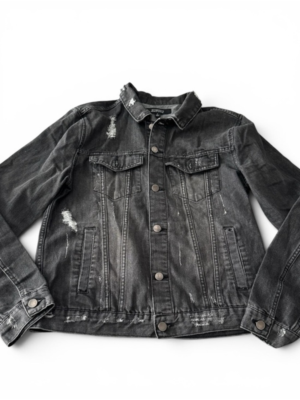 Elwood Distressed Black Denim Jacket Men’s Medium Streetwear Trucker